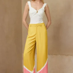Contrast Pleated Wide Leg Trousers -Women's Clothing Store ebca2b5b 19fd 4cfe b300 a1bed03dca86