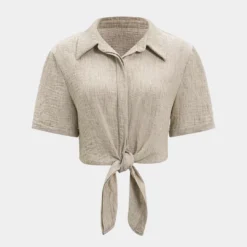 Tie Front Button Short-Sleeve Shirt