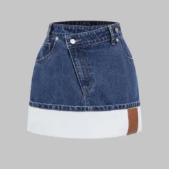 Denim Asymmetrical Patchwork Zipper Skirt