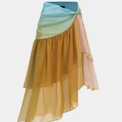 Ombre Print Mesh Asymmetrical Skirt