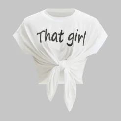 Letter Print Tie Front Short Sleeve T-Shirt -Women's Clothing Store ed3f9d3f 37f7 48b5 9b79 423ed97e06c7