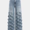 Ripped Cut Out Button Pocket Wide Leg Jeans