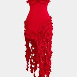 Ruffled Fringe Strapless Midi Dress -Women's Clothing Store edf78d38 10a3 41d0 87ef 7fa557c67f70