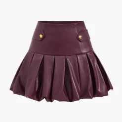 Faux Leather Ruched Zipper High Waist Skirt