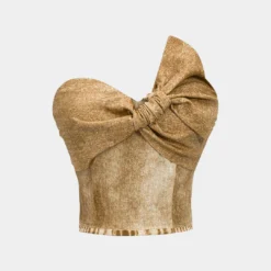 Denim Print Asymmetrical Twist Knot Strapless Tube Top -Women's Clothing Store eebd0b23 5d30 45c2 904e a1fc5632af23