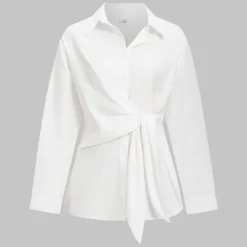 Asymmetrical Tie-Front Button Long-Sleeve Shirt -Women's Clothing Store eebed2be abaa 4999 a649 7f8fd02f25c3