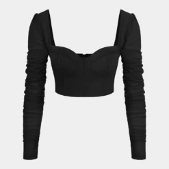 Bustier Mesh Patchwork Long Sleeve Top -Women's Clothing Store eeec9df9 6c59 490e 862d aef5082577a6