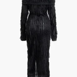 Off Shoulder Textured Button Up Slit Long Sleeve Maxi Dress -Women's Clothing Store ef5c156b 7f2e 4f5a b110 a69e9f90aabd