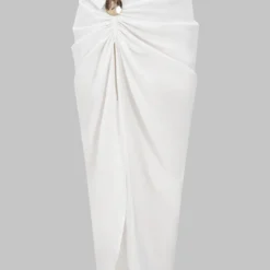 Linen Ruched Slit Asymmetrical Skirt