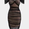 Mesh Ruched Off Shoulder Mini Dress