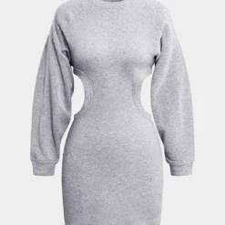 Cut Out Waist Lantern Sleeve Mini Dress