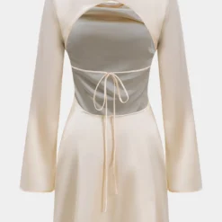 Satin Tie Back Backless Zipper Long Sleeve Mini Dress -Women's Clothing Store f14df6d7 3afc 45f2 ac62 c25bfab83f06