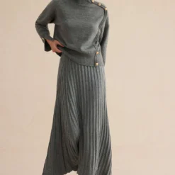 Knit Asymmetrical Button Long-Sleeve Top -Women's Clothing Store f17ab4a1 928f 4328 a83d e9b6df9b4662