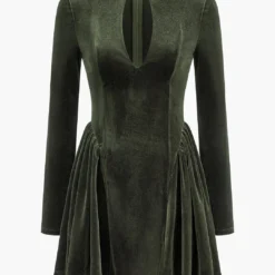 Velvet V-Neck Long Sleeve Ruched Mini Dress