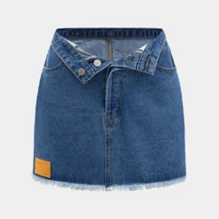 Denim Frayed Pocket Skirt