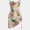Tie Dye Ruched Drawstring Slip Sleeveless Mini Dress