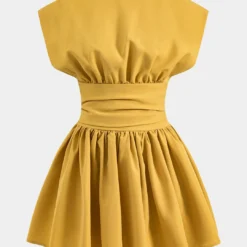 Ruched Zipper Sleeveless Mini Dress