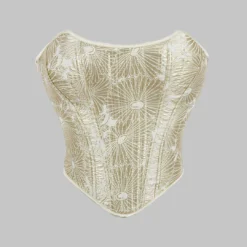 Floral Pattern Tie Back Zipper Corset Tube Top