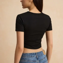 Printed Denim Short Sleeve T-Shirt -Women's Clothing Store f497a835 543d 4804 9ed2 45be8249fe68