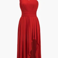 Chiffon Sleeveless One Shoulder Midi Dress