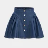Denim Ruched Button High Waist Skirt