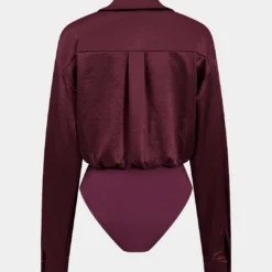 Patchwork Long Sleeve Satin Bodysuit -Women's Clothing Store f697e772 3170 4278 a18e 5ff533cbc778