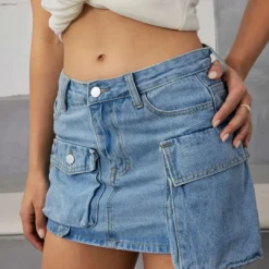 Multi Pocket Denim Mini Cargo Skirt