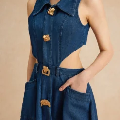 Denim Button Cut Out Dress -Women's Clothing Store f73df1b0 c07f 4b1d 97cf c6c358cf0baf