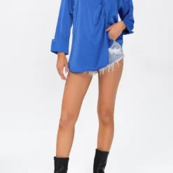 Blue Asymmetric Hem Casual Blouse -Women's Clothing Store f779d72f 8528 46f5 a89d 1790af8701d9