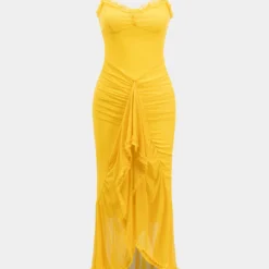 Mesh Slip Ruffle Maxi Dress