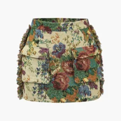 Retro Floral Print Fringe Zipper Mini Skirt