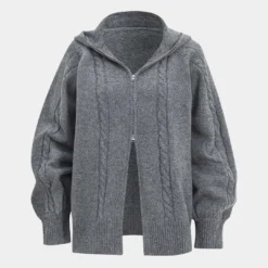 Sweater Hooded Zipper Long Sleeve Cardigan