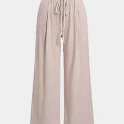 Linen Ruchedd Tie-Up Trousers