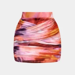 Watercolor Print Ruched Skirt