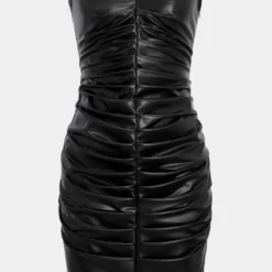 Faux Leather Ruched Strapless Sleeveless Mini Dress