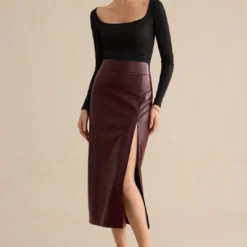 Faux Leather Side Slit Skirt -Women's Clothing Store fa89d0e3 260f 4d41 a18d 9390e055abad