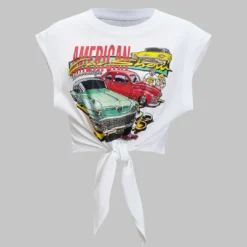 Car Letter Print Round Neck T-Shirt
