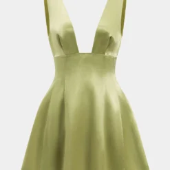 Satin Backless Pleated Sleeveless Mini Dress