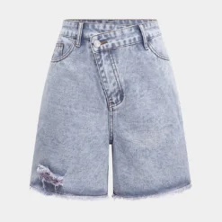 Denim High Waist Ripped Shorts