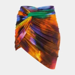 Tie Dye Ombre Print Ruched Twist Knot Skirt