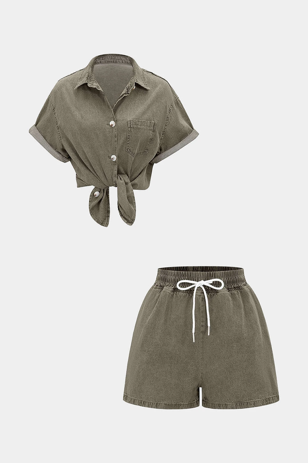 Denim Button Pocket Tank Top And Drawstring Shorts 6 Denim Button Pocket Tank Top And Drawstring Shorts - Image 6