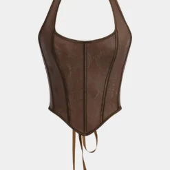 Snake Skin Faux Leather Tie-Up Corset Cami Top