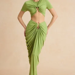 Metallic Decor Ruched Skirt -Women's Clothing Store fca74c79 2d59 487b 964f 4895142b906d