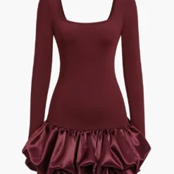 Long-Sleeve Puff Hem Mini Dress