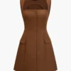 Solid Fake Pocket Mini Dress