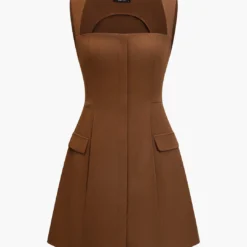 Solid Fake Pocket Mini Dress