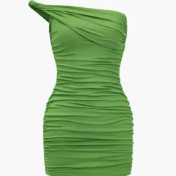 Solid Asymmetrical Ruched Mini Dress