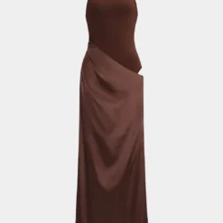 Satin Patchwork Sleeveless Maxi Dress -Women's Clothing Store fdea11f1 489a 44ed 9cae e40ee4a3ee38