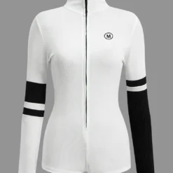 Contrast Zipper Stand Collar Bodysuit