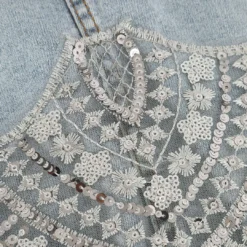 Sequin Fringe Hem Denim Skirt -Women's Clothing Store fef37686 e51a 4e8c 9818 d195253bb8c0